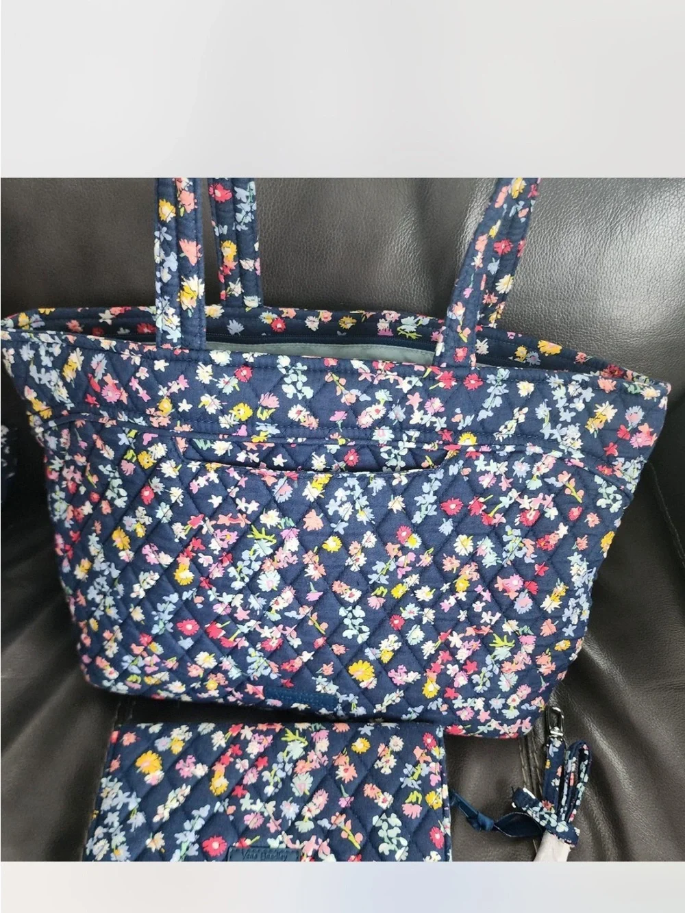 Vera Bradley set Quilted Navy Floral Tote Bag and matching wallet